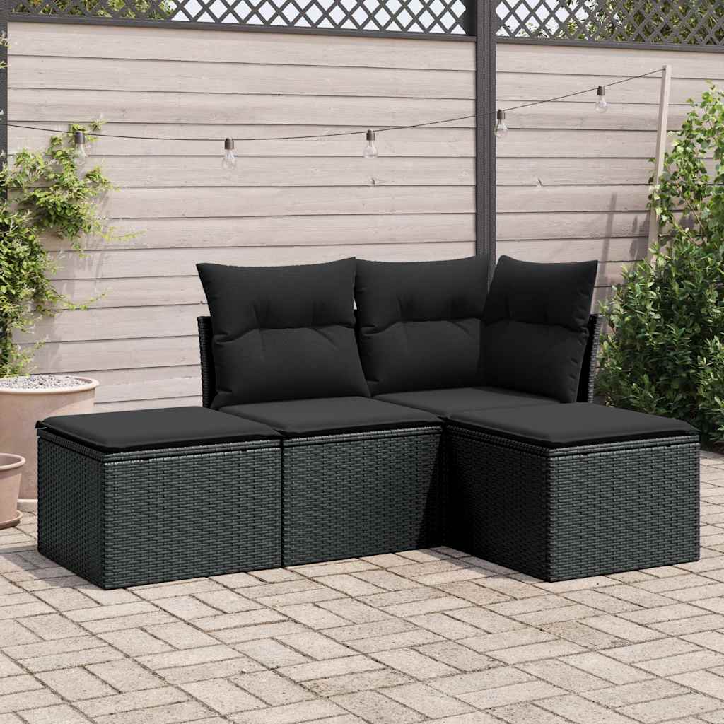 sofasæt til haven 4 dele med hynder polyrattan sort