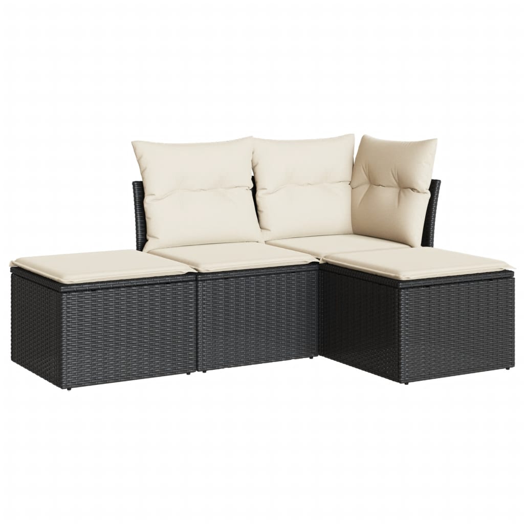 sofasæt til haven 4 dele med hynder polyrattan sort