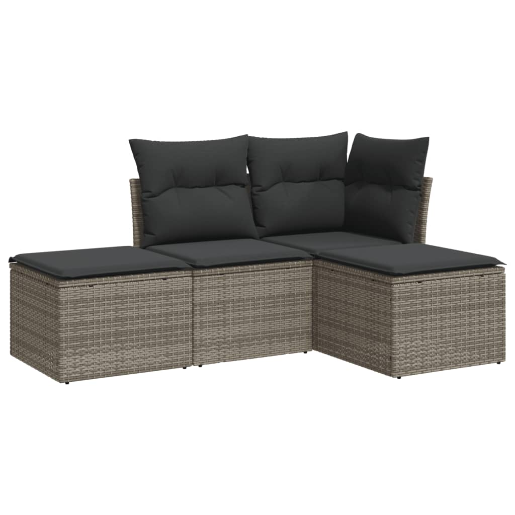 sofasæt til haven 4 dele med hynder polyrattan grå