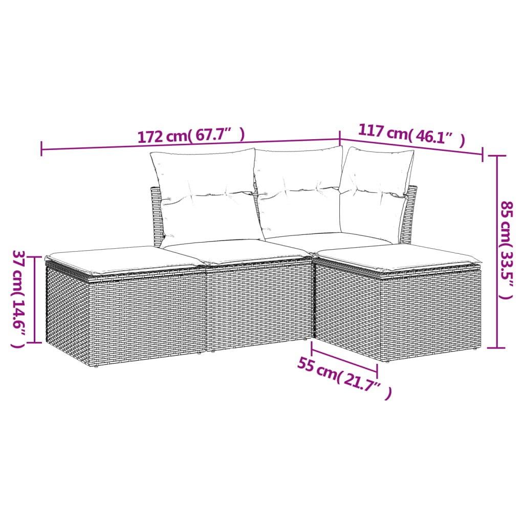 sofasæt til haven 4 dele med hynder polyrattan grå