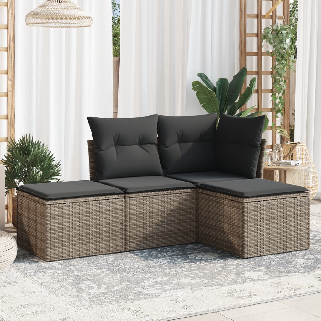 sofasæt til haven 4 dele med hynder polyrattan grå