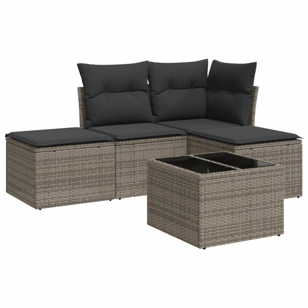 sofasæt 5 dele med hynder polyrattan grå