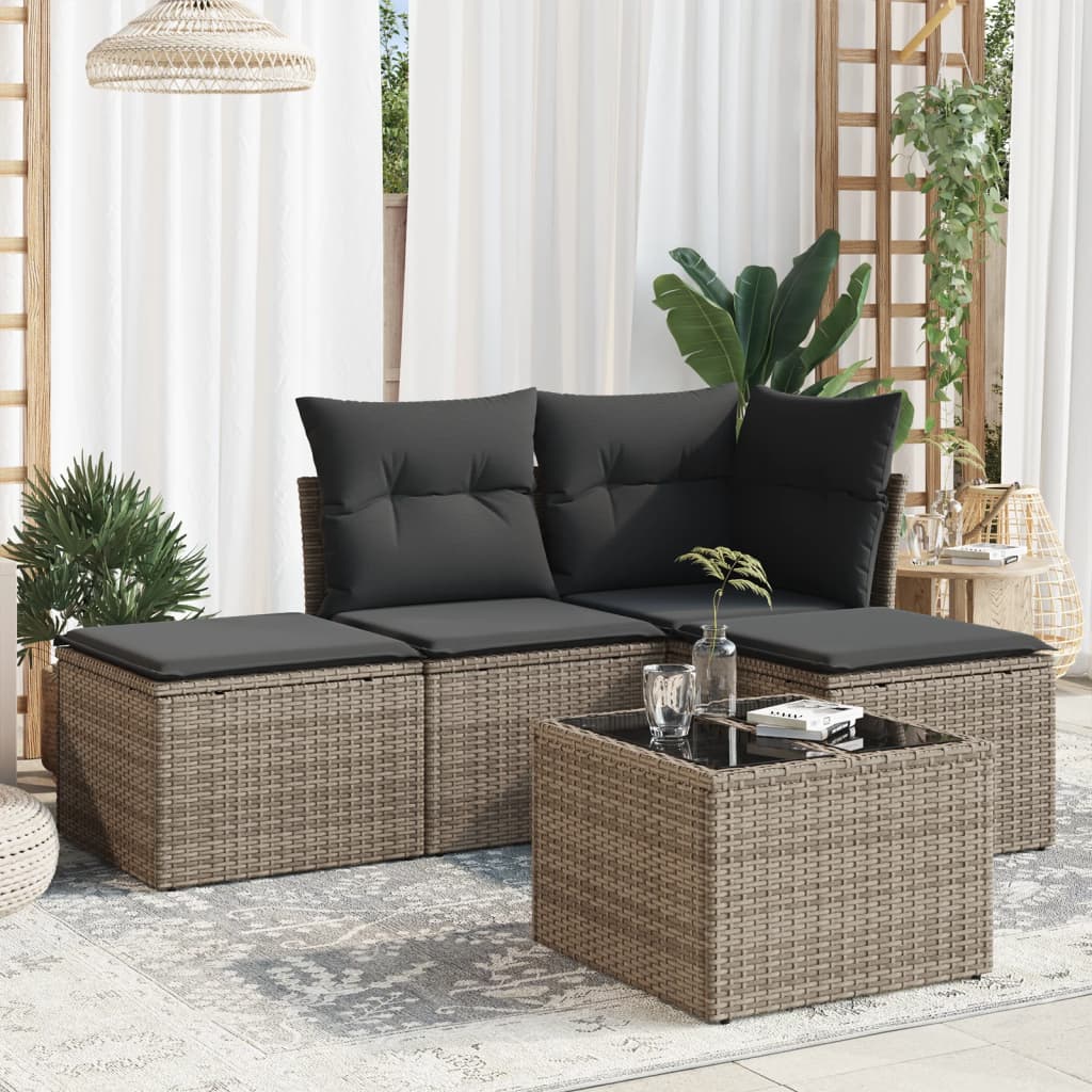 sofasæt 5 dele med hynder polyrattan grå