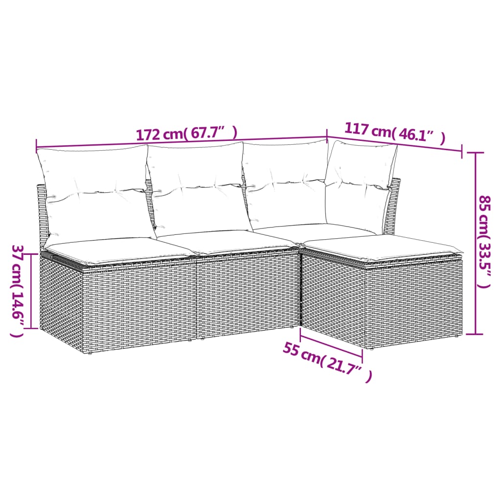 sofasæt til haven 4 dele med hynder polyrattan sort