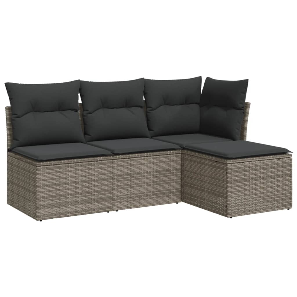 sofasæt til haven 4 dele med hynder polyrattan grå