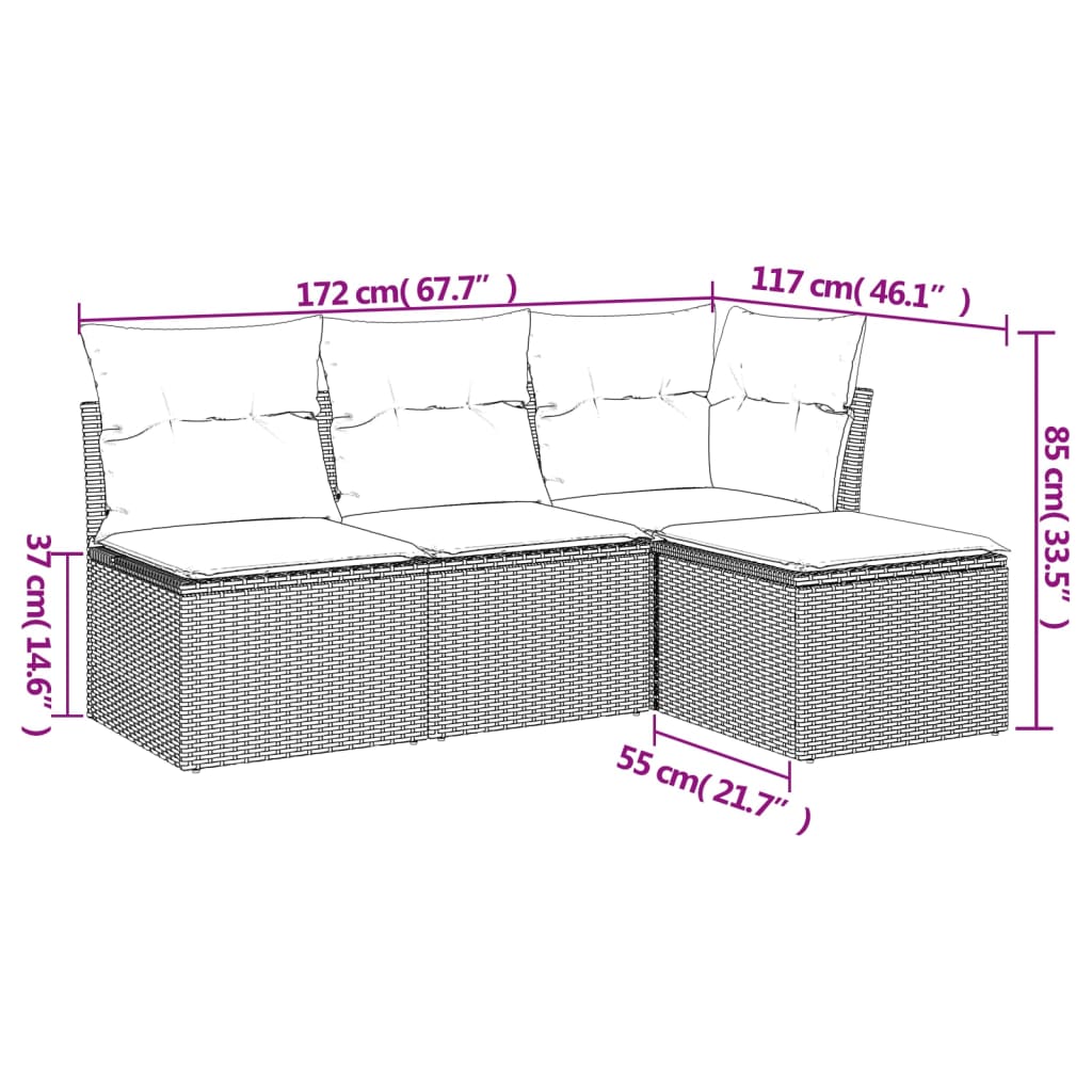 sofasæt til haven 4 dele med hynder polyrattan lysegrå