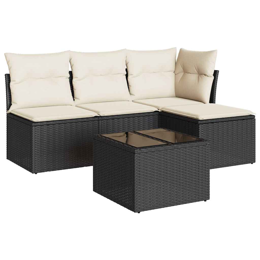 sofasæt til haven 5 dele med hynder polyrattan sort