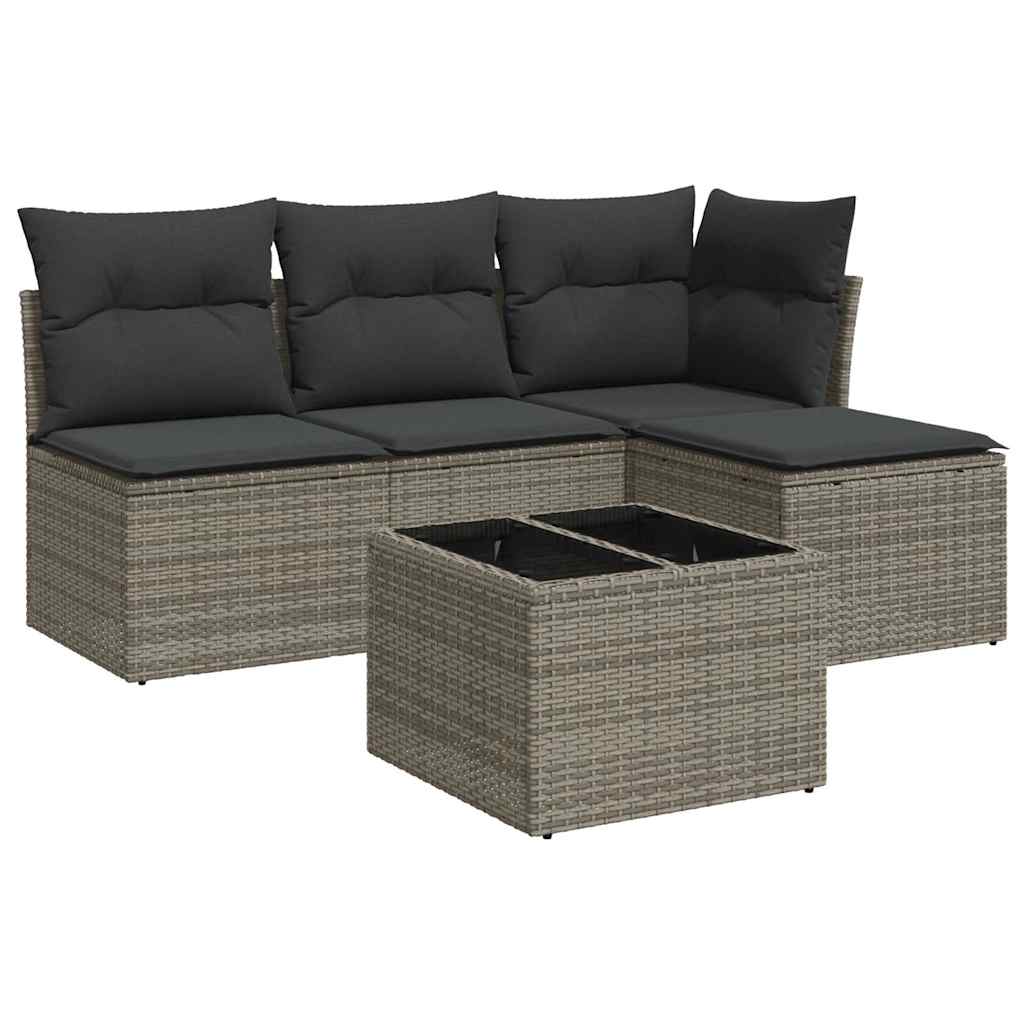 sofasæt 5 dele med hynder polyrattan grå