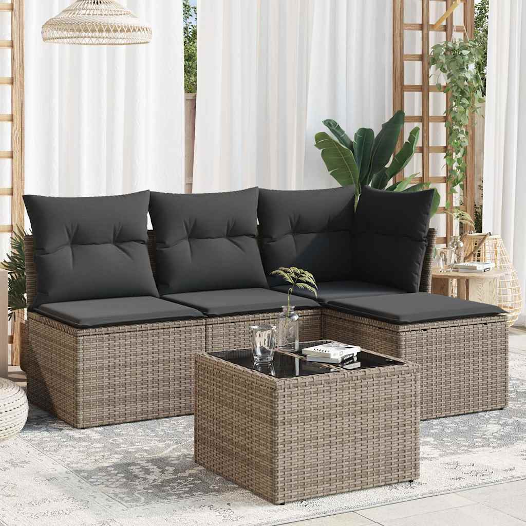 sofasæt 5 dele med hynder polyrattan grå