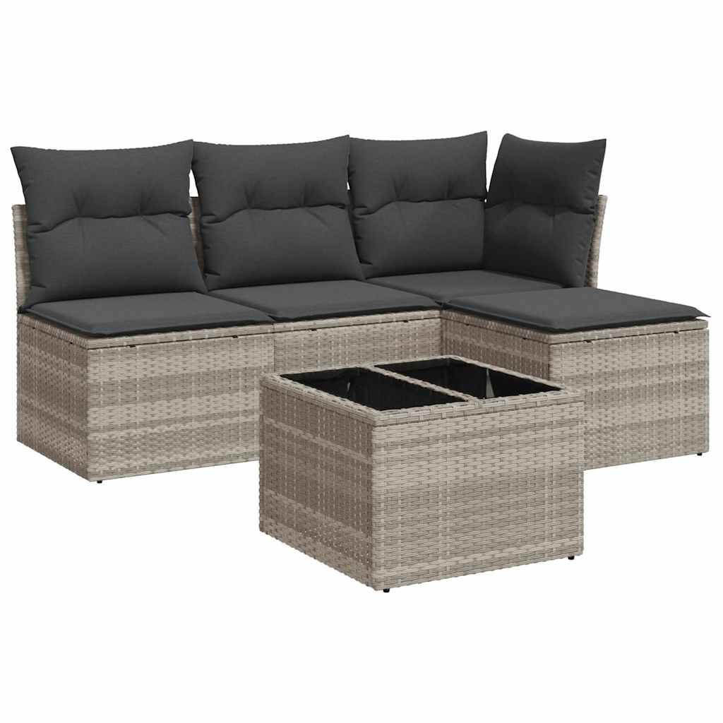 sofasæt 5 dele med hynder polyrattan lysegrå