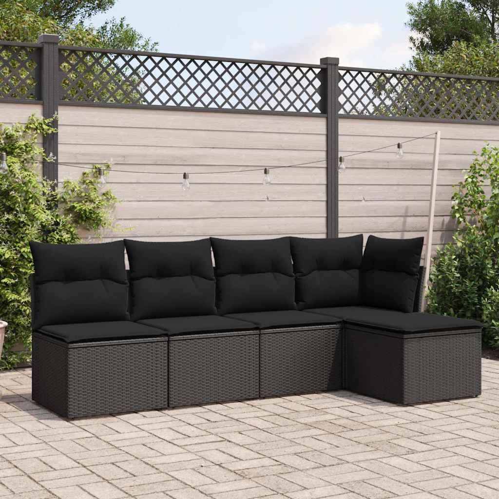 sofasæt til haven 5 dele med hynder polyrattan sort