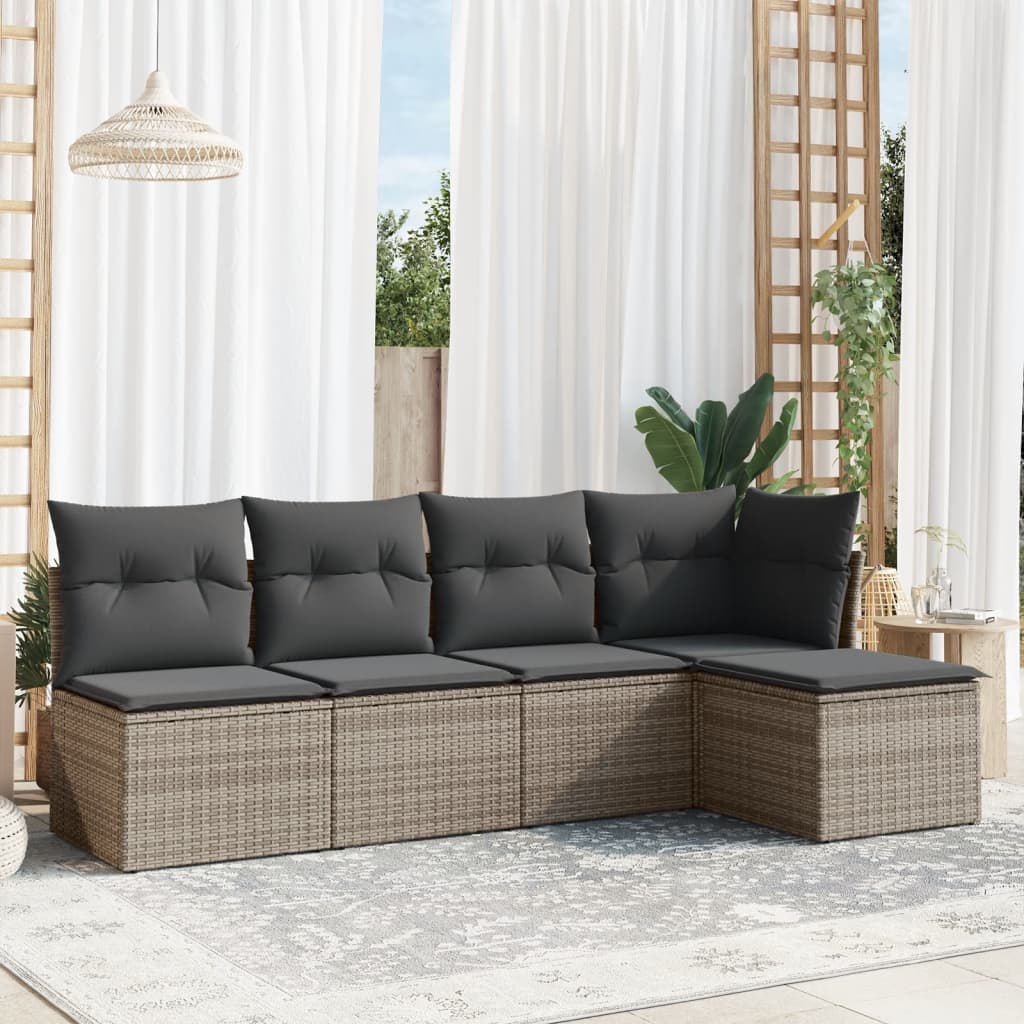 sofasæt 5 dele med hynder polyrattan grå