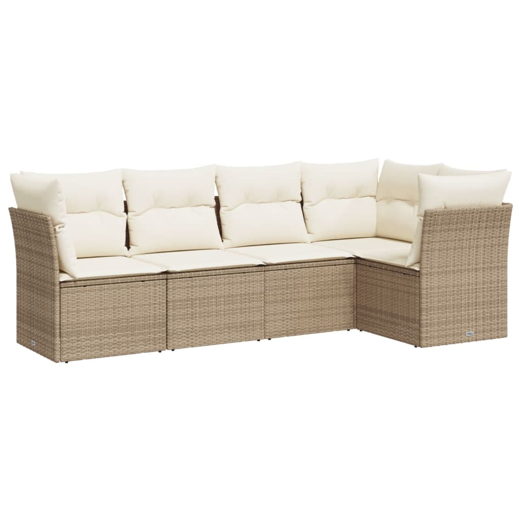 sofasæt til haven 5 dele med hynder polyrattan beige