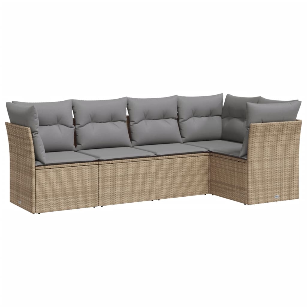 sofasæt til haven 5 dele med hynder polyrattan beige