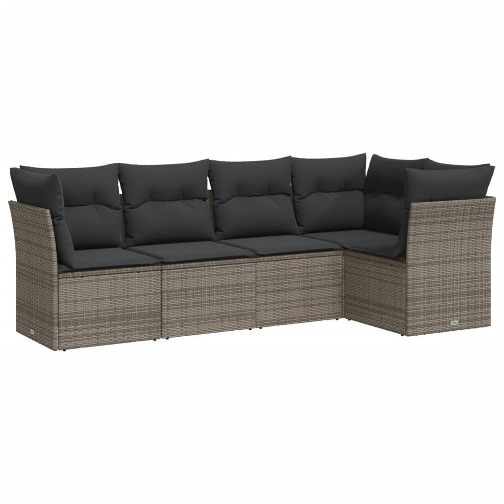 sofasæt 5 dele med hynder polyrattan grå