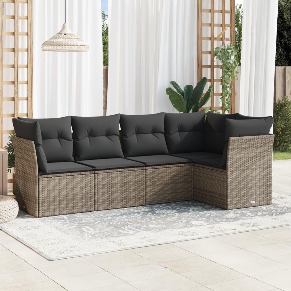 sofasæt 5 dele med hynder polyrattan grå