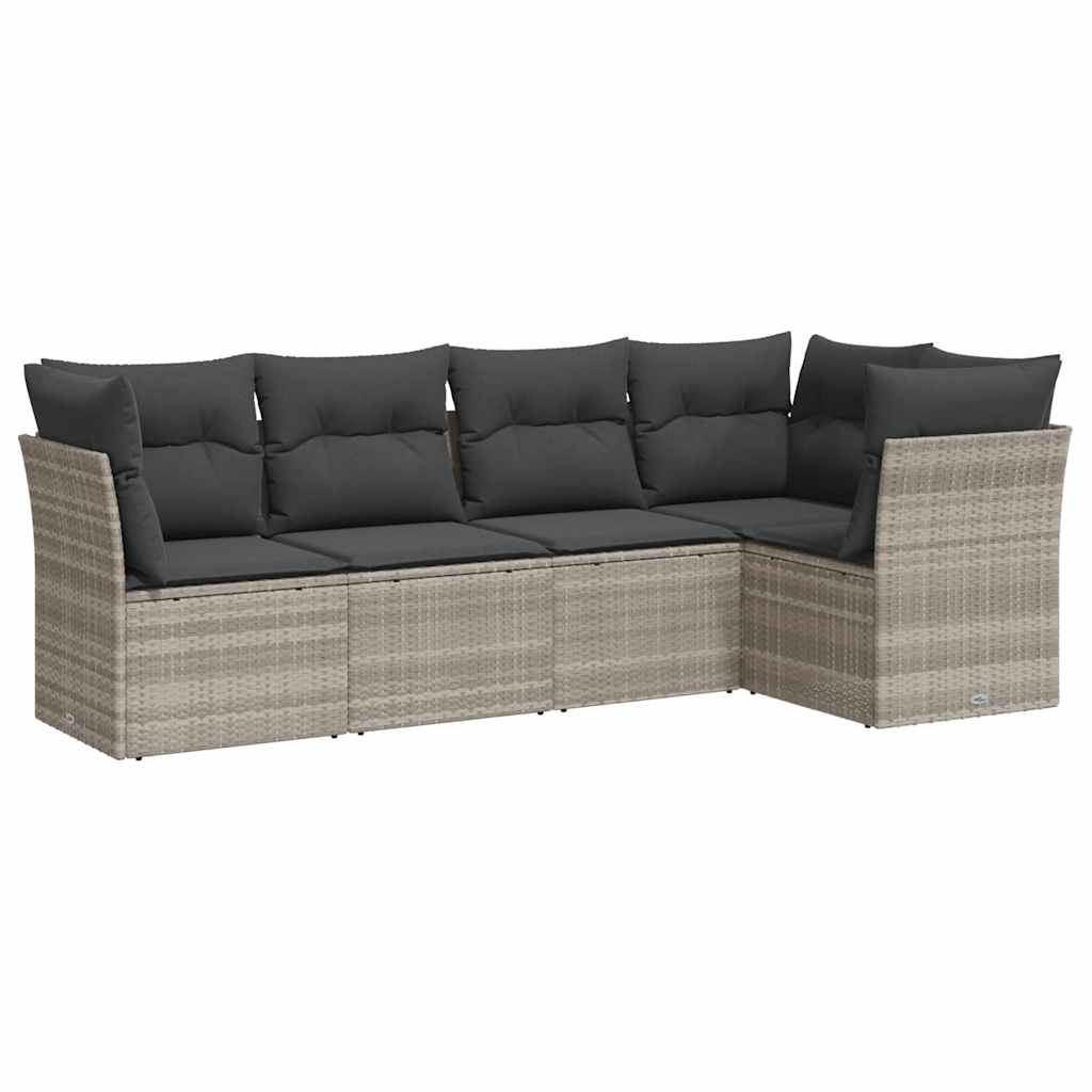 sofasæt 5 dele med hynder polyrattan lysegrå