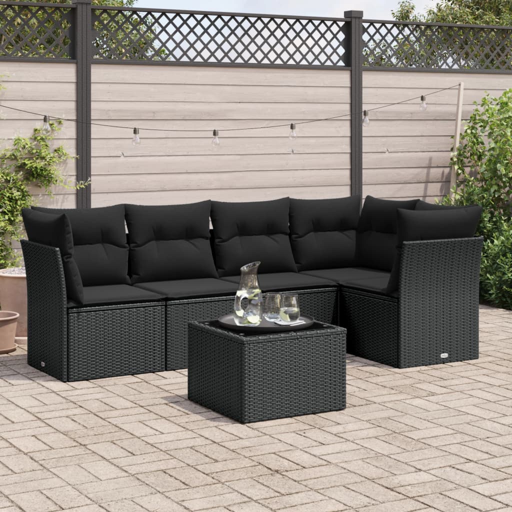 sofasæt til haven 6 dele med hynder polyrattan sort