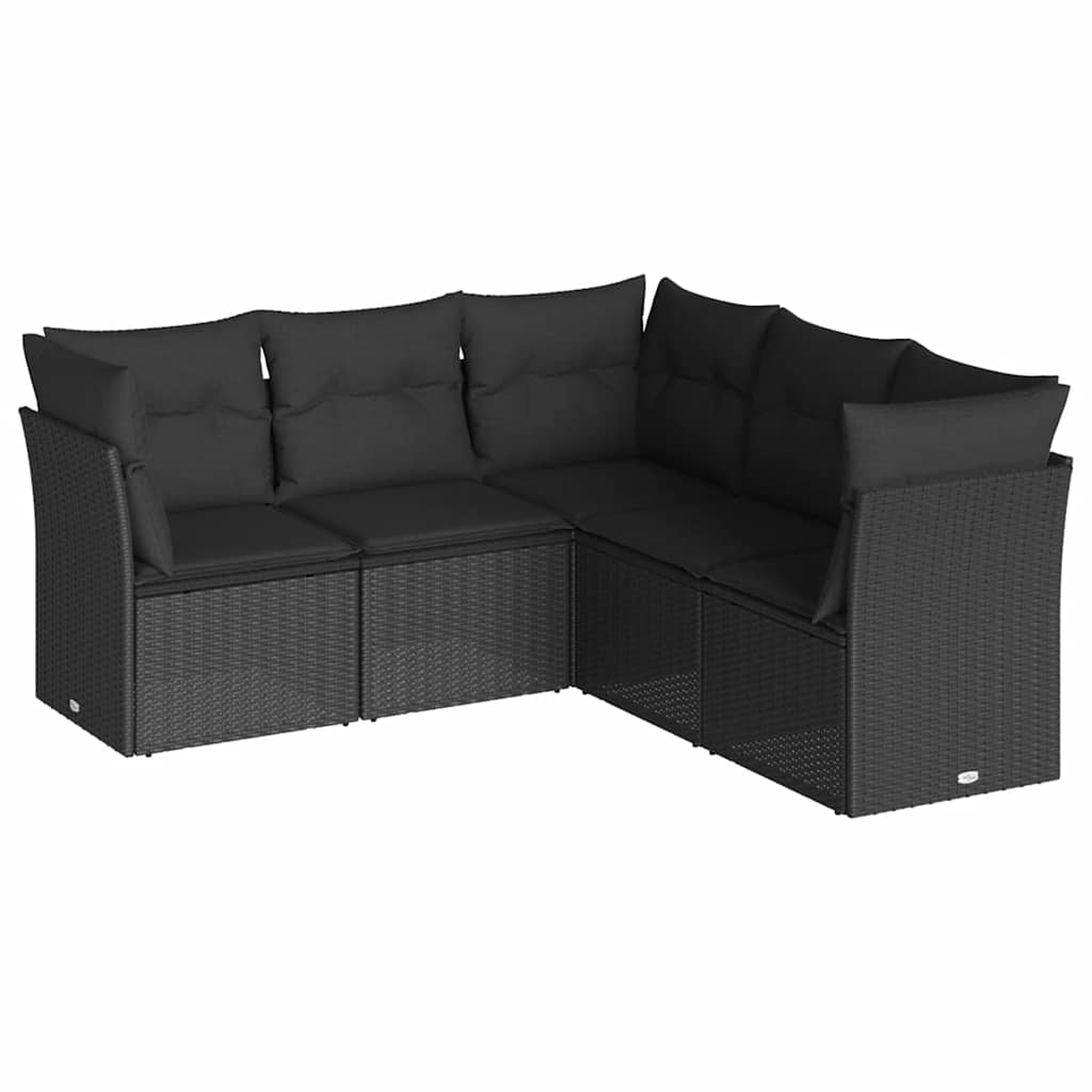 sofasæt til haven 5 dele med hynder polyrattan sort