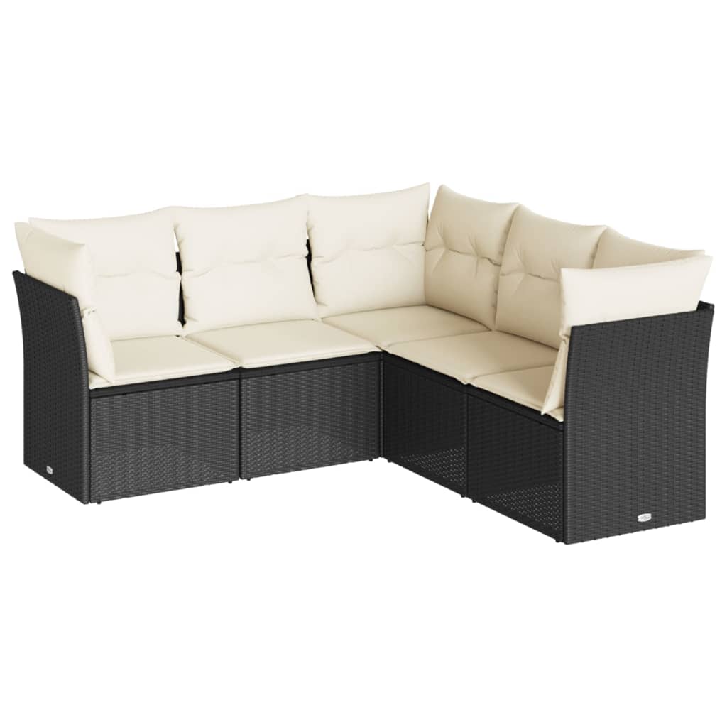 sofasæt til haven 5 dele med hynder polyrattan sort