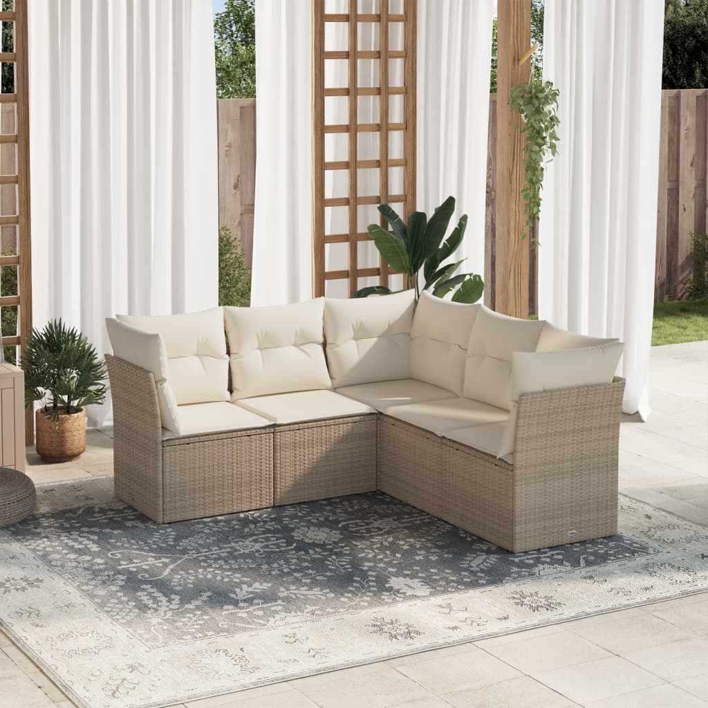sofasæt til haven 5 dele med hynder polyrattan beige