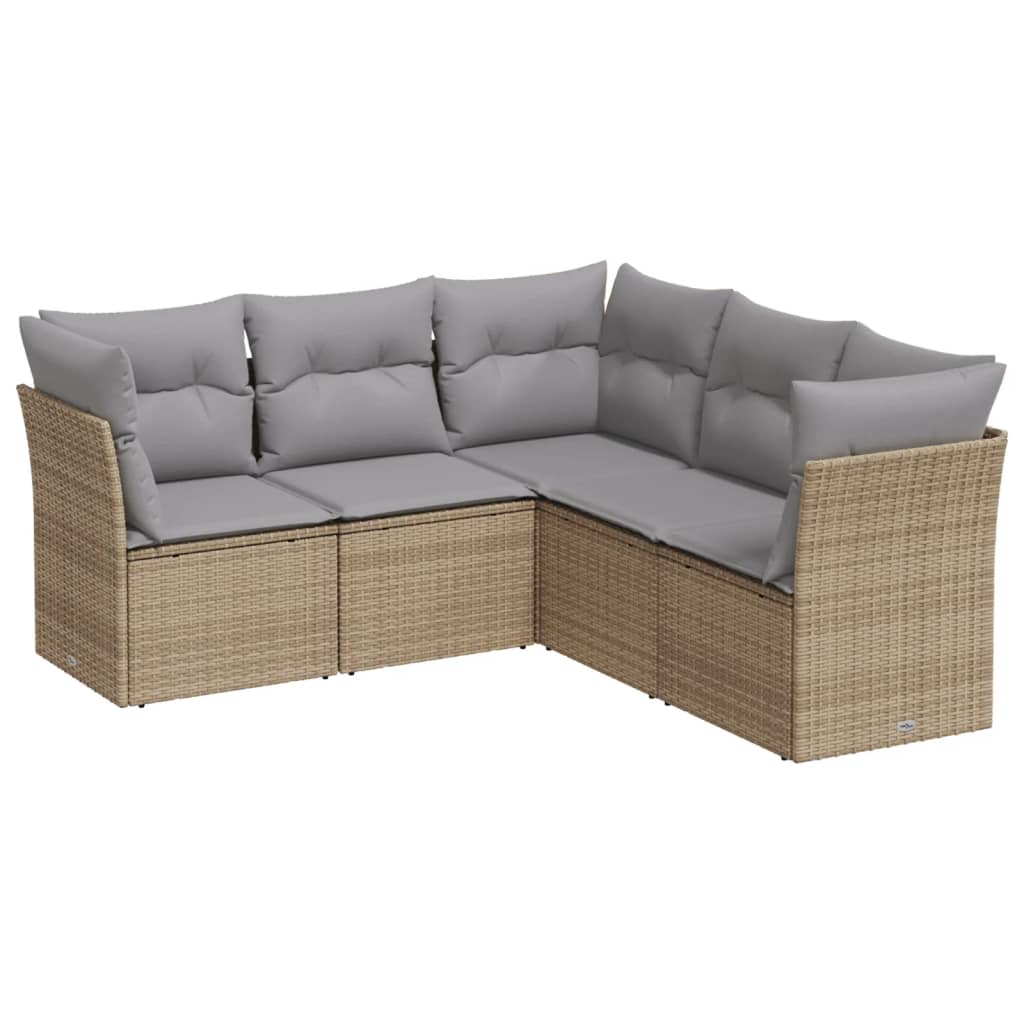 sofasæt til haven 5 dele med hynder polyrattan beige
