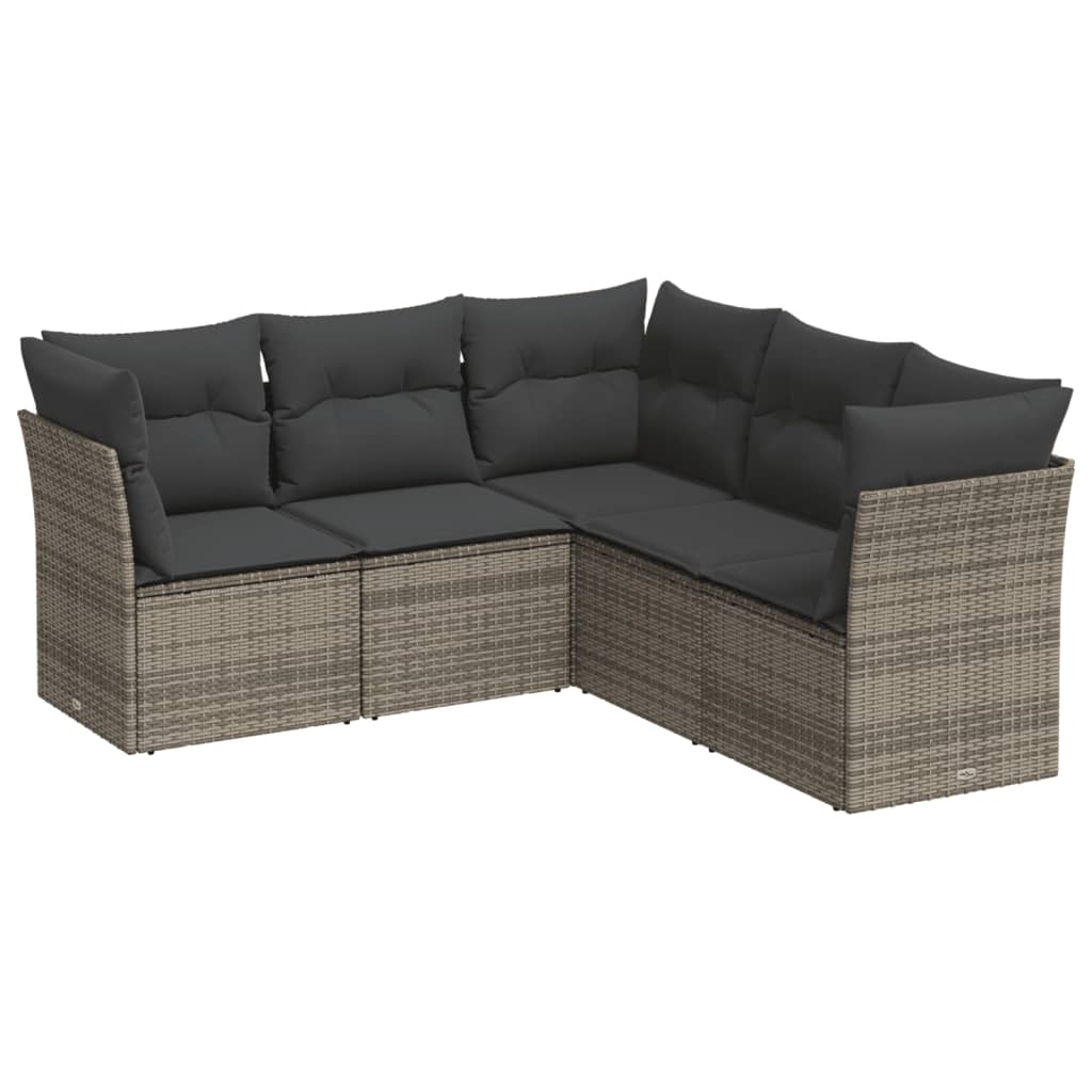 sofasæt 5 dele med hynder polyrattan grå