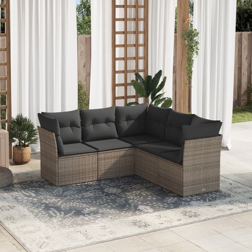 sofasæt 5 dele med hynder polyrattan grå