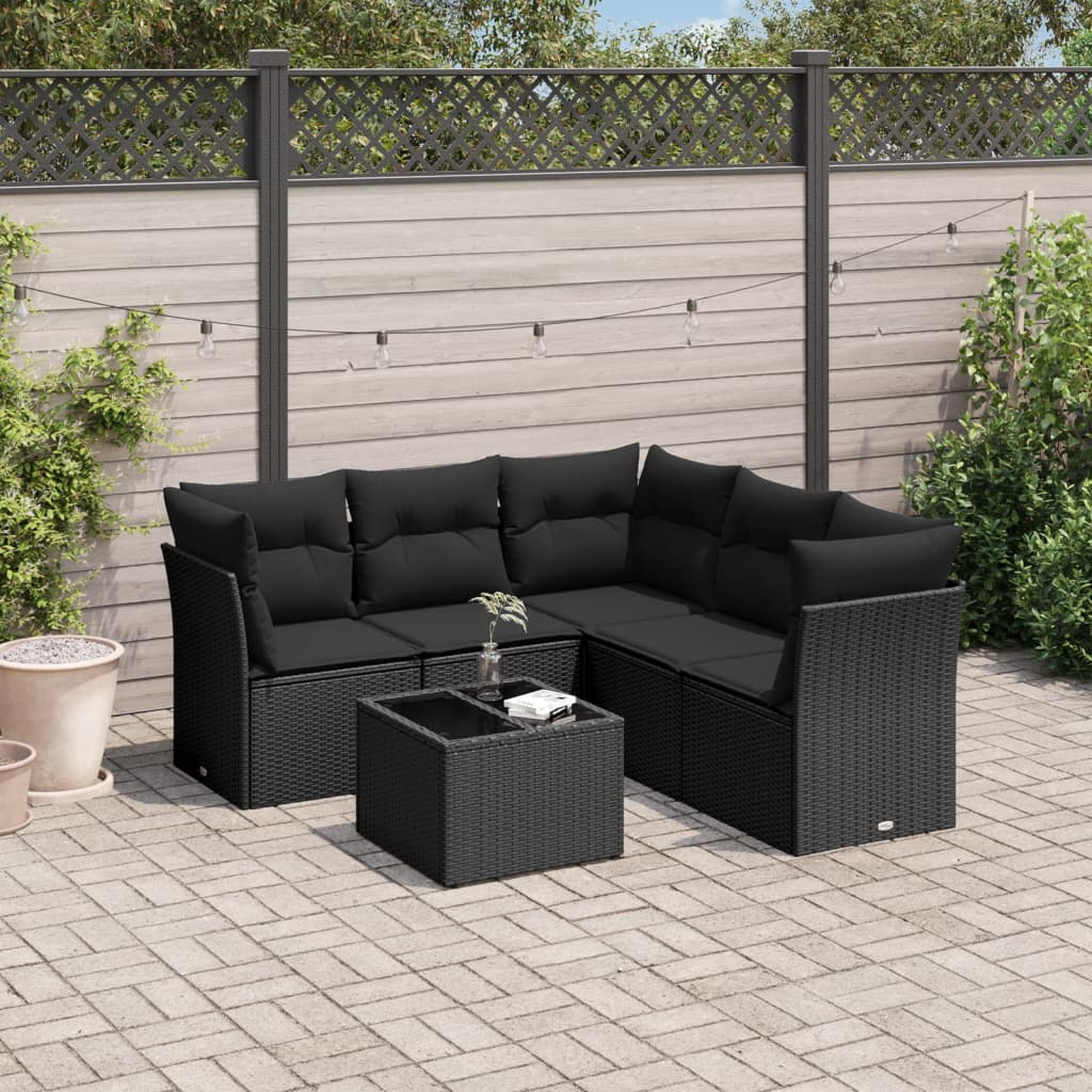 sofasæt til haven 6 dele med hynder polyrattan sort