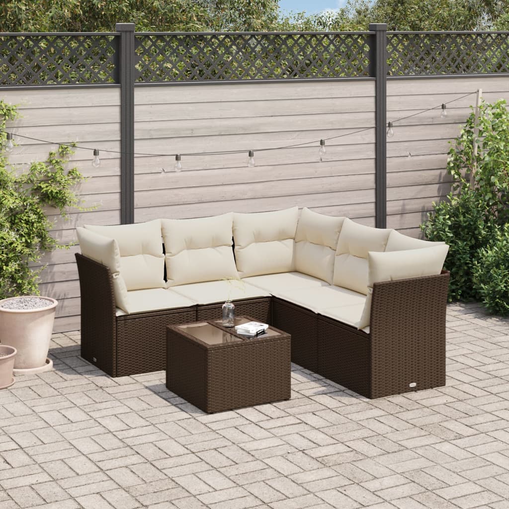 sofasæt til haven 6 dele med hynder polyrattan brun