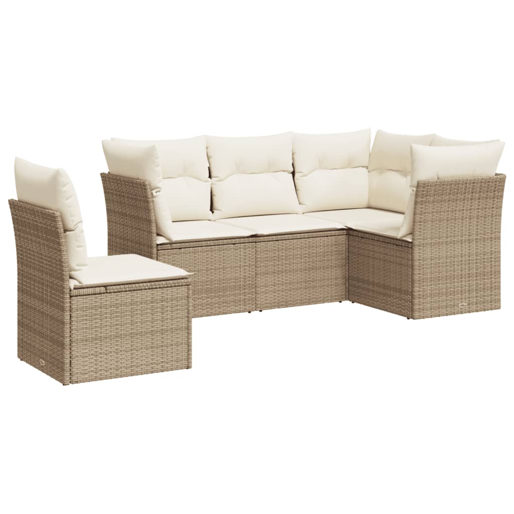 sofasæt til haven 5 dele med hynder polyrattan beige