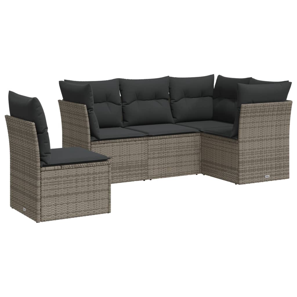 sofasæt 5 dele med hynder polyrattan grå