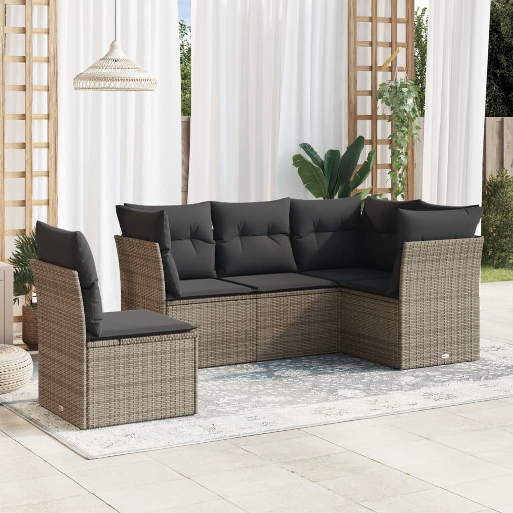 sofasæt 5 dele med hynder polyrattan grå
