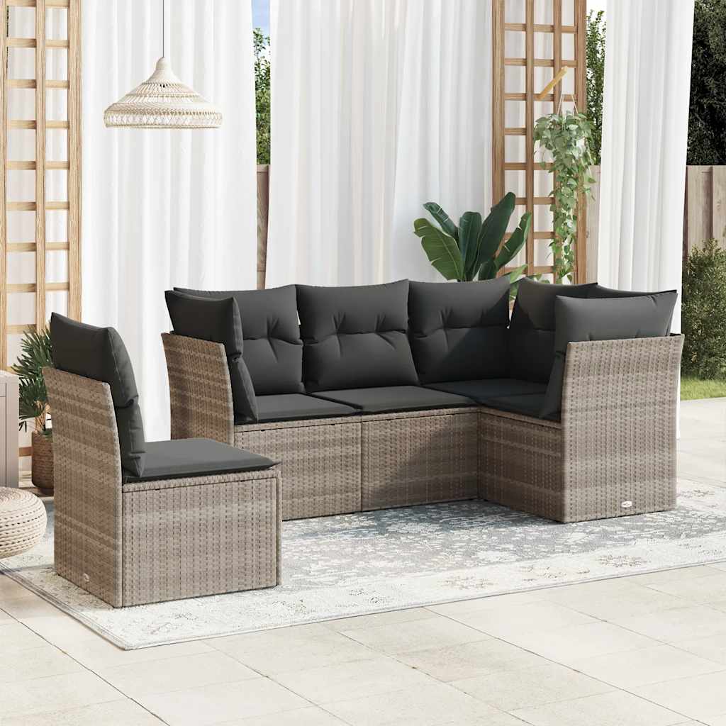 sofasæt 5 dele med hynder polyrattan lysegrå