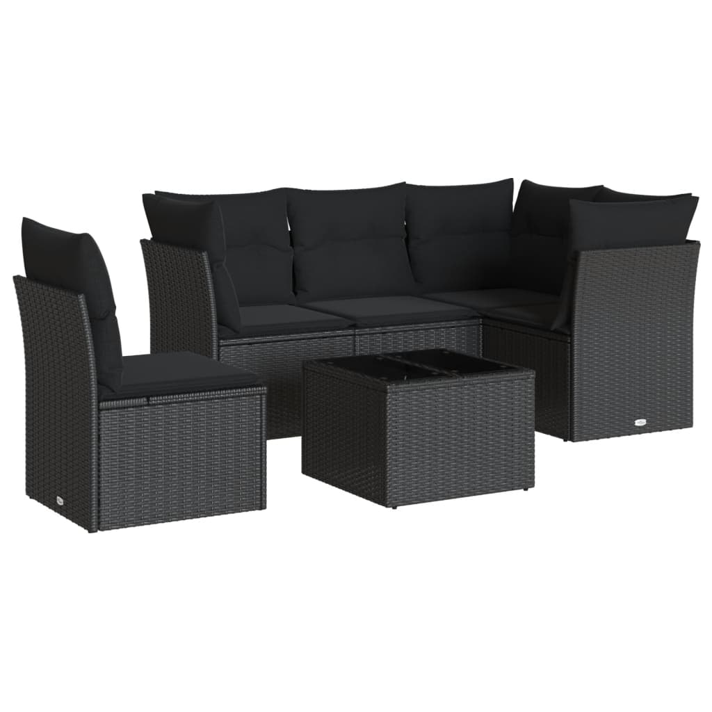 sofasæt til haven 6 dele med hynder polyrattan sort