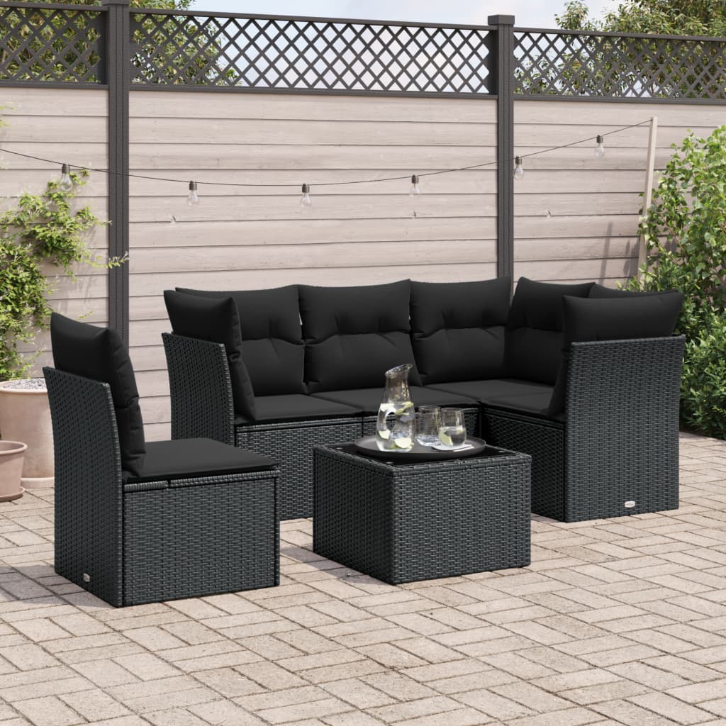 sofasæt til haven 6 dele med hynder polyrattan sort