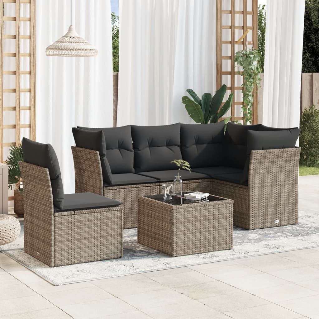 sofasæt til haven 6 dele med hynder polyrattan grå
