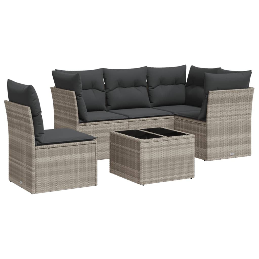 sofasæt til haven 6 dele med hynder polyrattan lysegrå