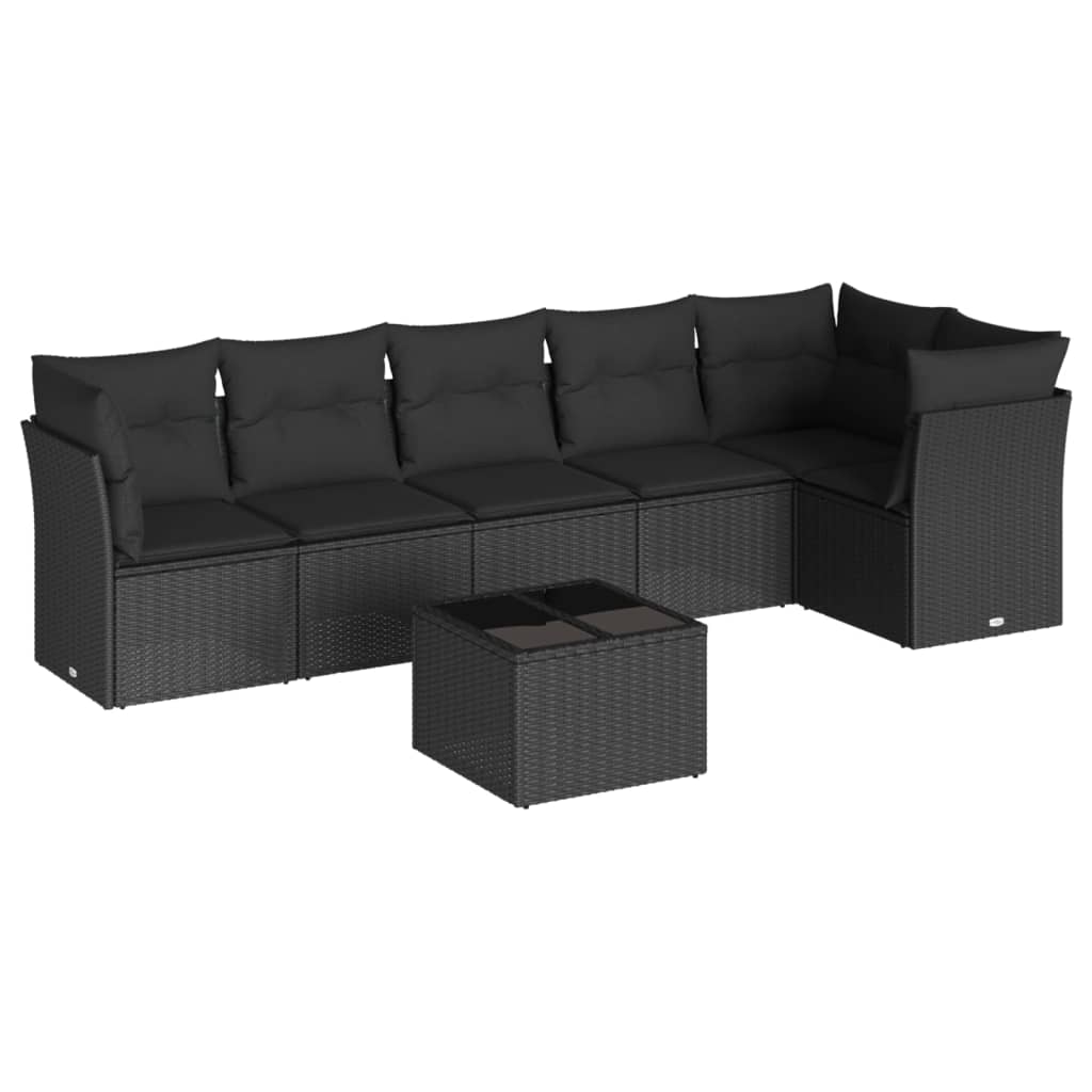 sofasæt til haven 7 dele med hynder polyrattan sort