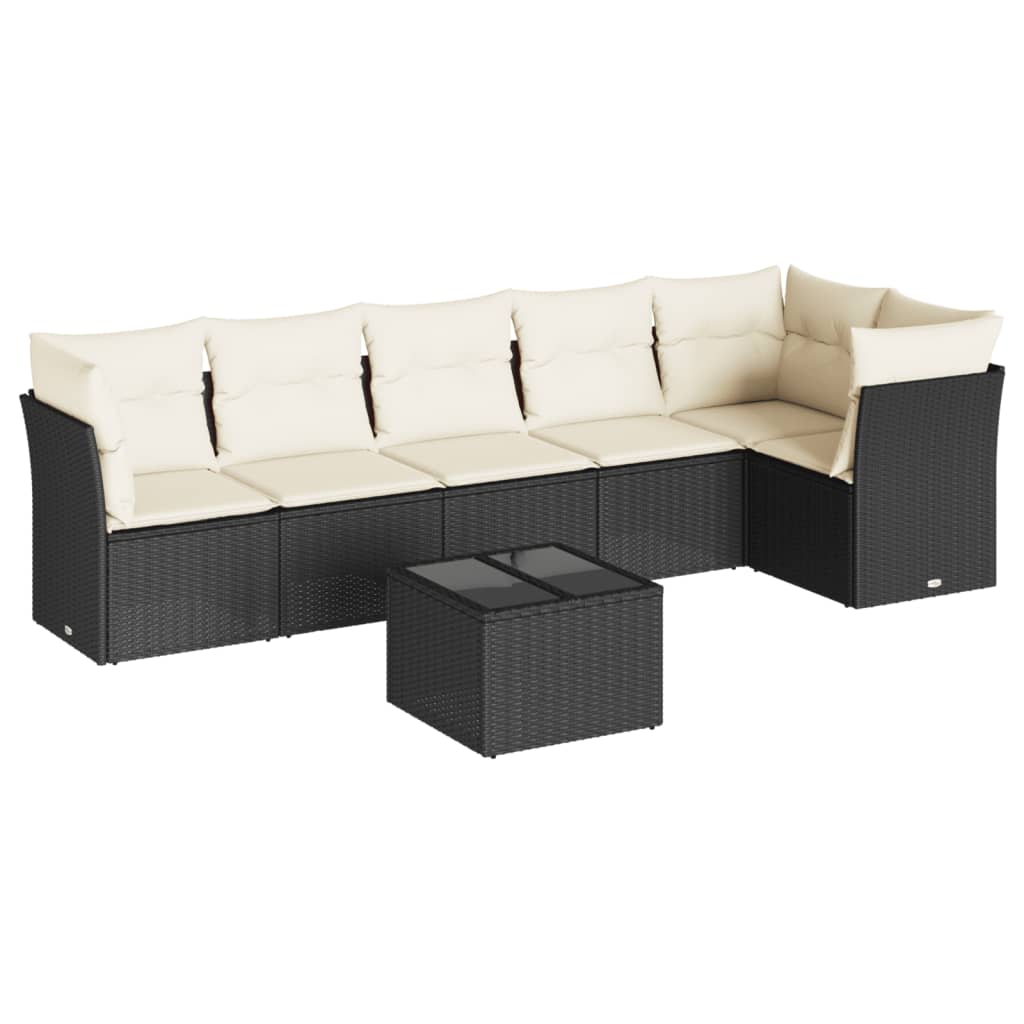 sofasæt til haven 7 dele med hynder polyrattan sort