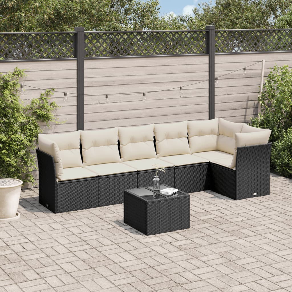 sofasæt til haven 7 dele med hynder polyrattan sort