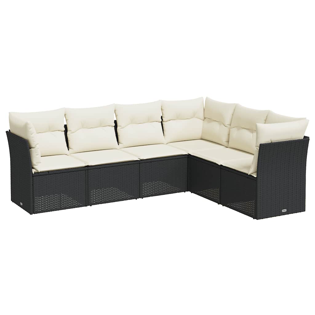 sofasæt til haven 6 dele med hynder polyrattan sort