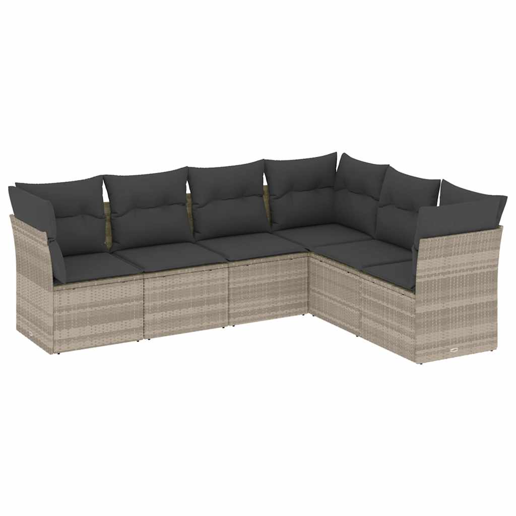 sofasæt til haven 6 dele med hynder polyrattan lysegrå