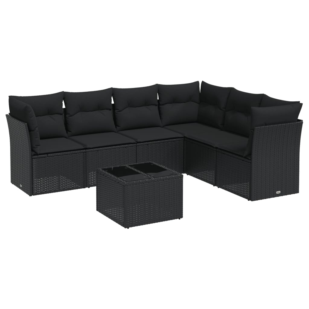 sofasæt til haven 7 dele med hynder polyrattan sort