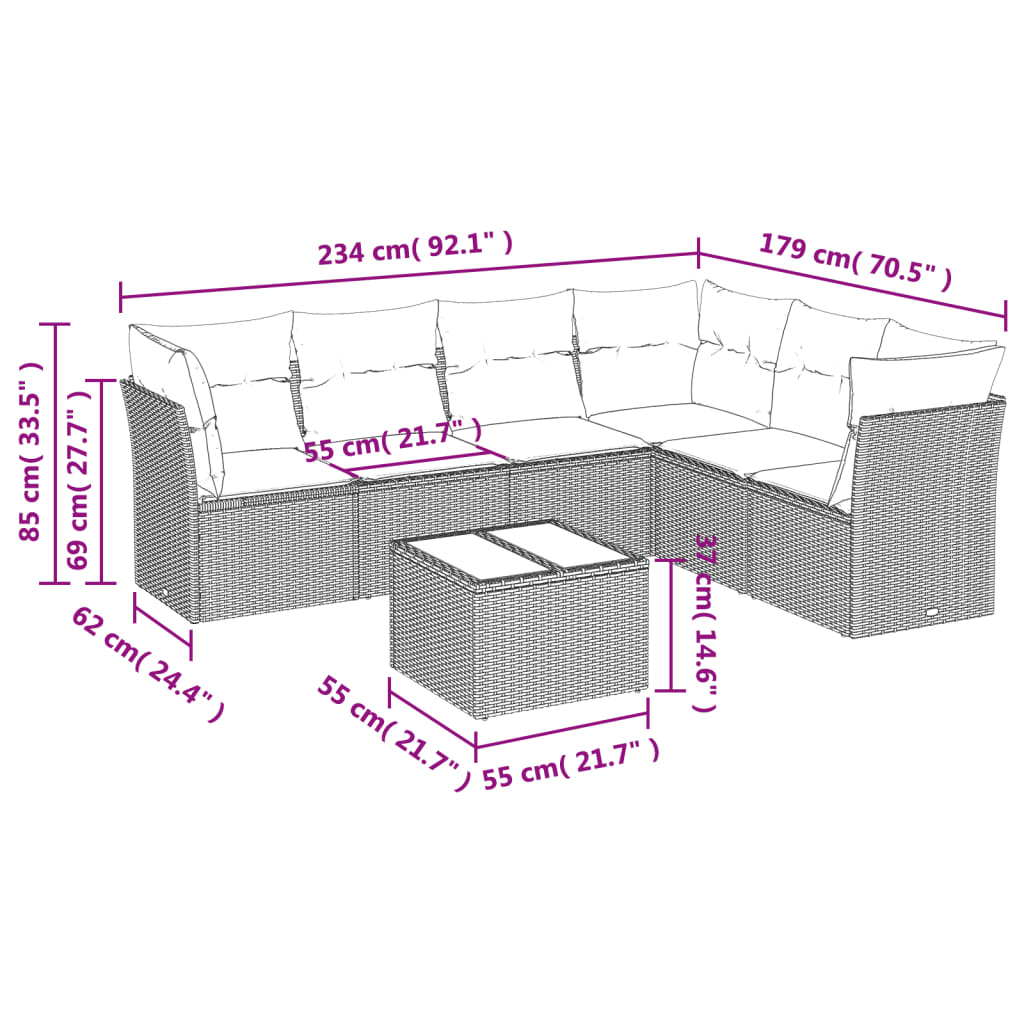 sofasæt til haven 7 dele med hynder polyrattan sort