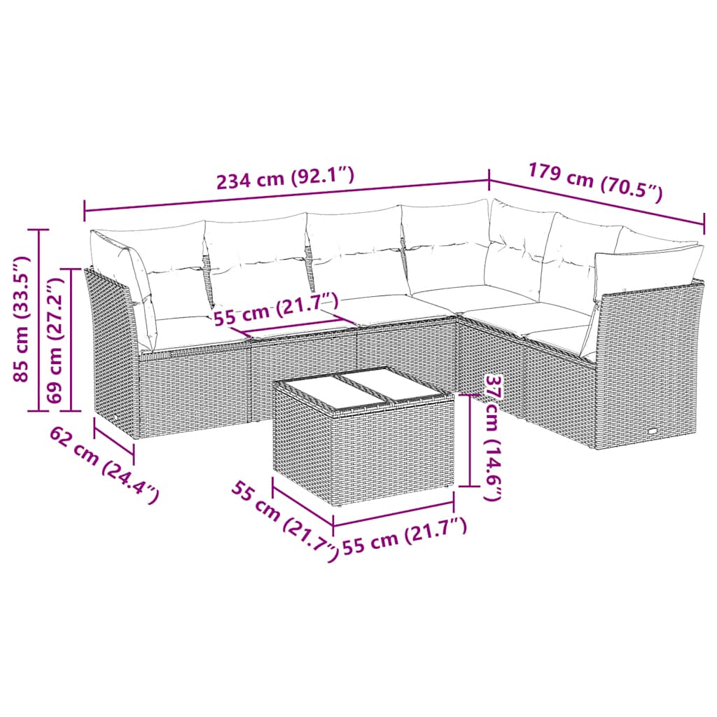 sofasæt til haven 7 dele med hynder polyrattan sort