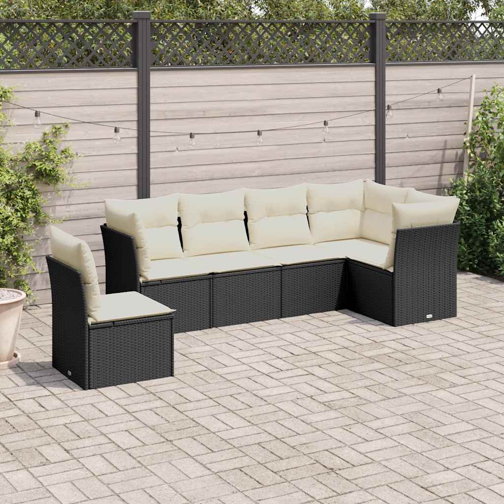 sofasæt til haven 6 dele med hynder polyrattan sort