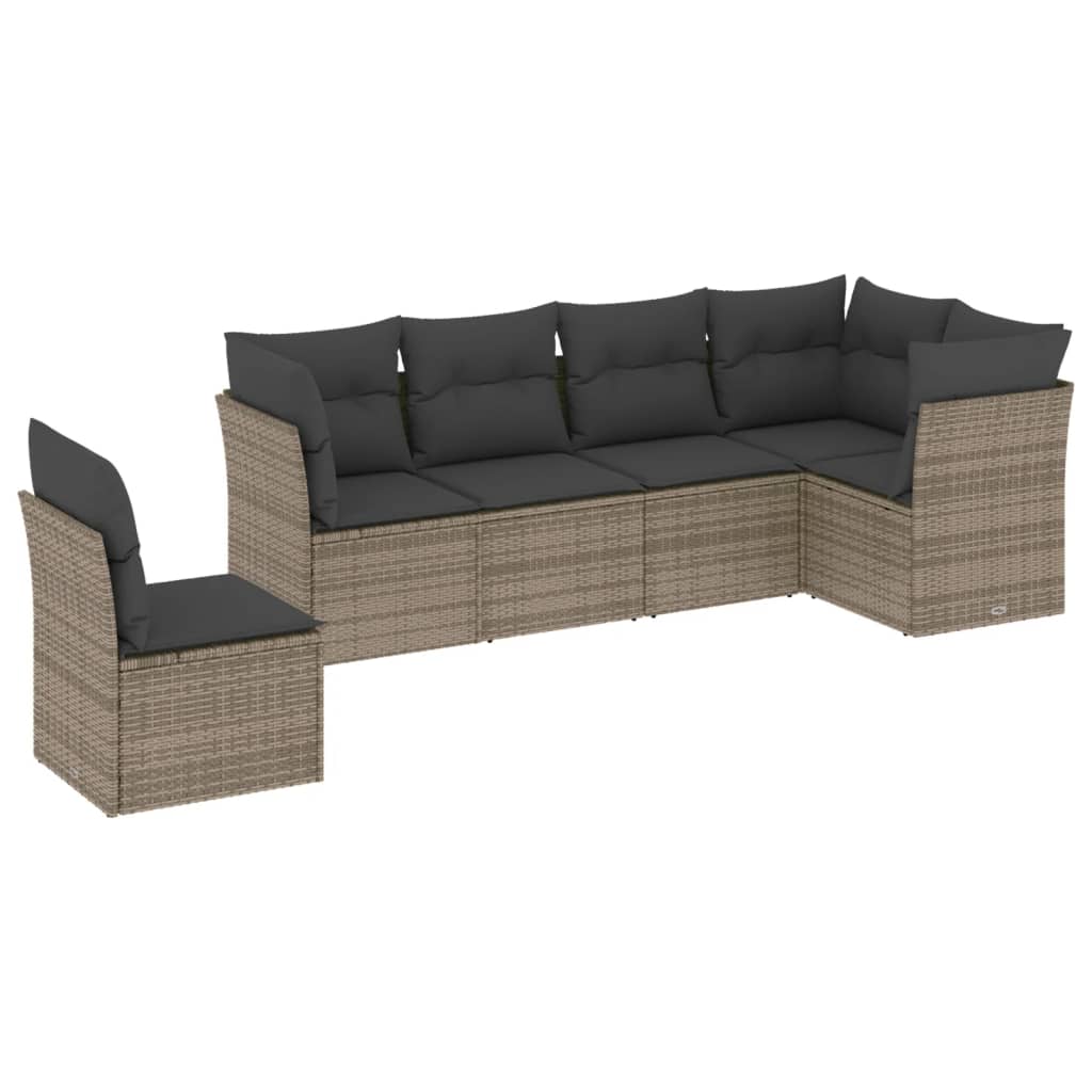 sofasæt til haven 6 dele med hynder polyrattan grå