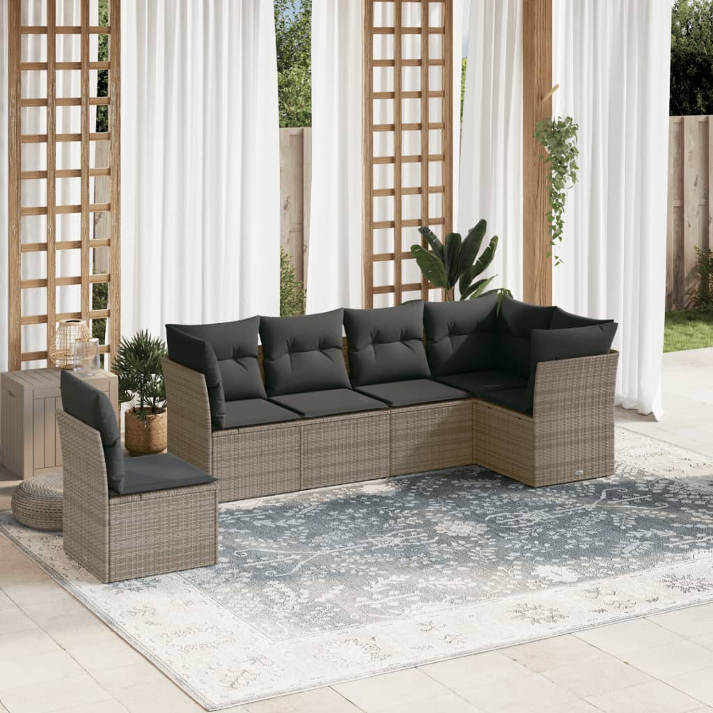 sofasæt til haven 6 dele med hynder polyrattan grå