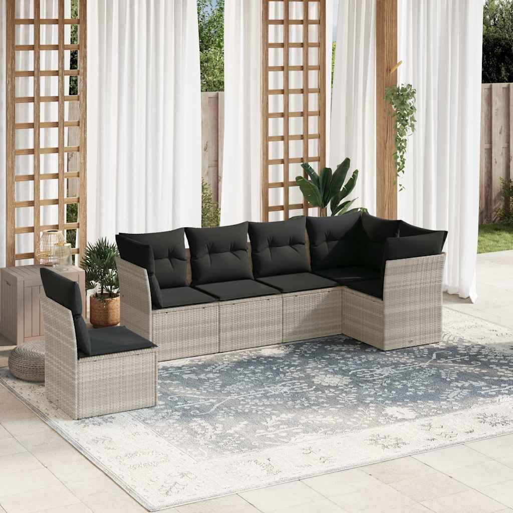 sofasæt til haven 6 dele med hynder polyrattan lysegrå